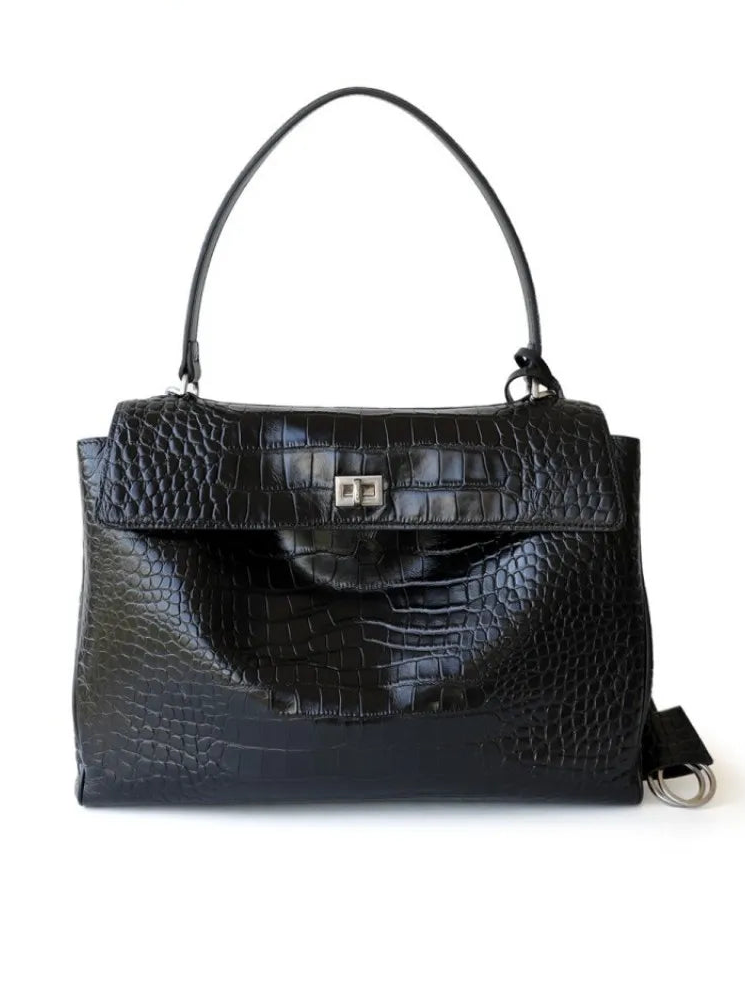 Fashion Crocodile Pattern Cow Split Leather Work Satchel Bag