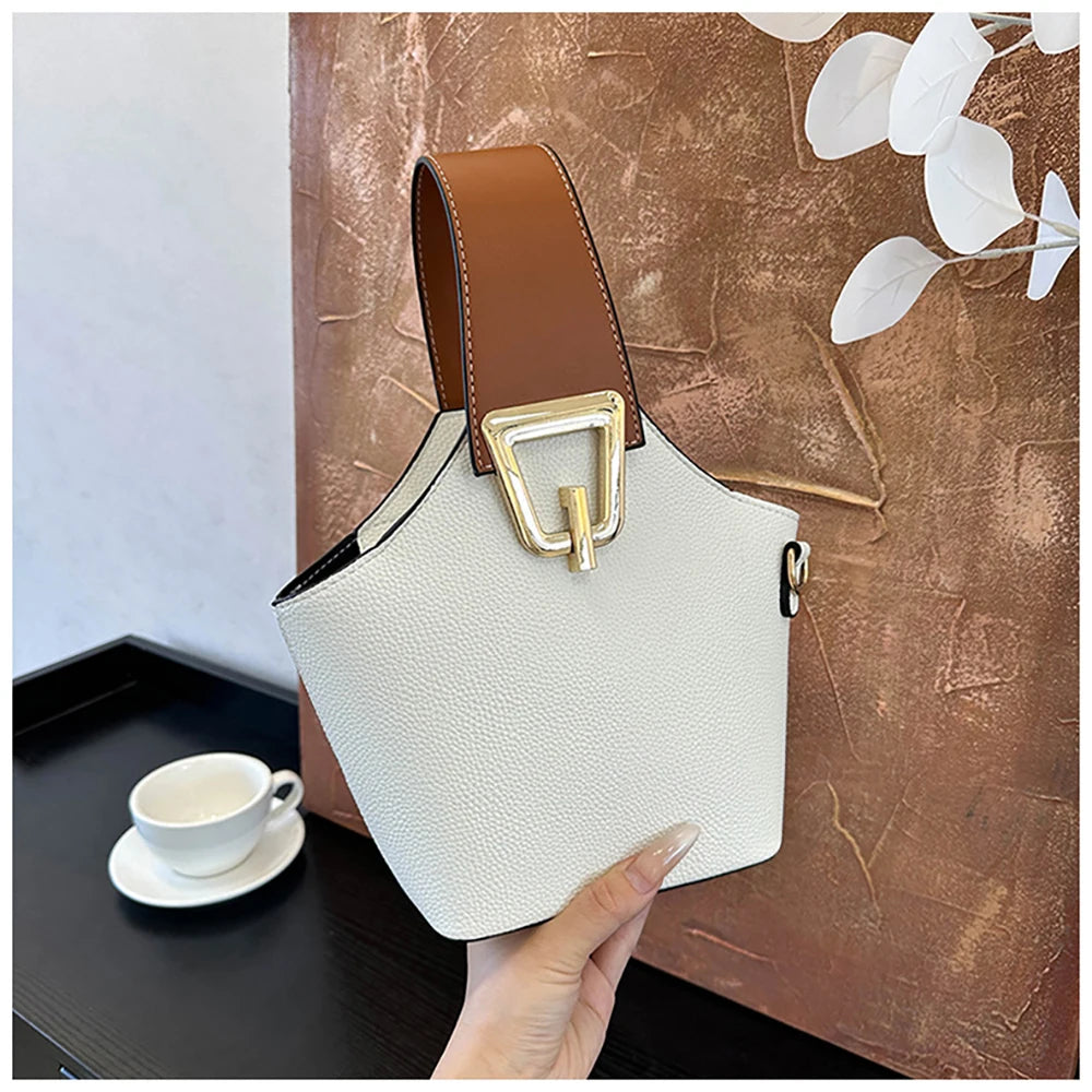 Luxury Bucket Handbags for Women Casual Contrast Color Small Basket Bag