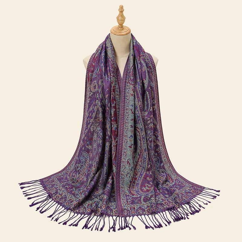 Retro Jacquard Paisley Tassel Scarf Cotton Shawls