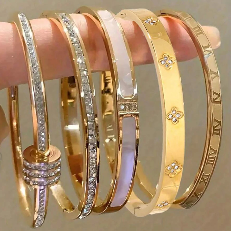 5/1pcs Sparkling Zirconia Inlaid Stainless Steel Bracelet