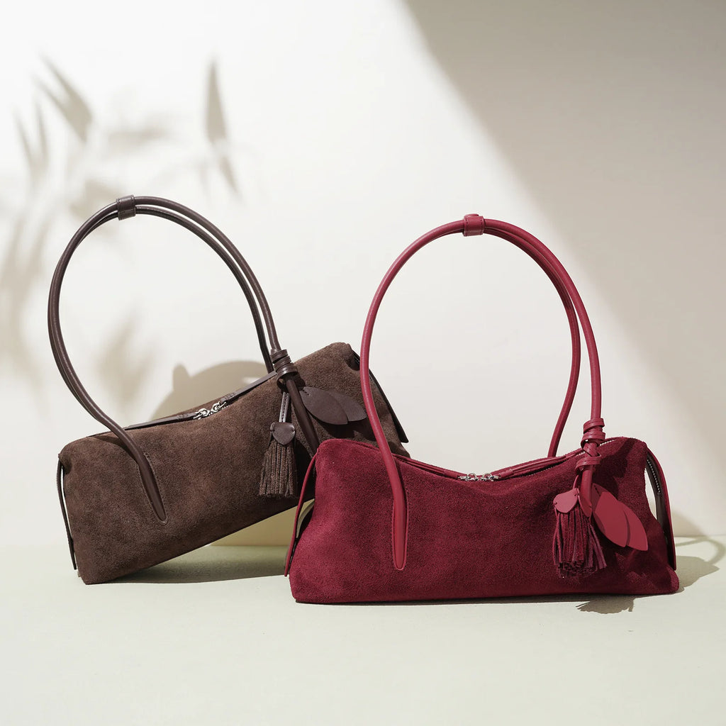 Suede Leather Bag Minimalist Unique Single Shoulder Slouchy Bag