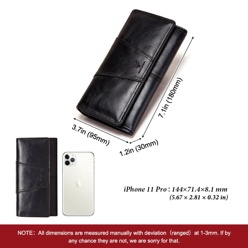 100% Genuine Leather Women Wallets Long With Cell Phone Holder Pocket