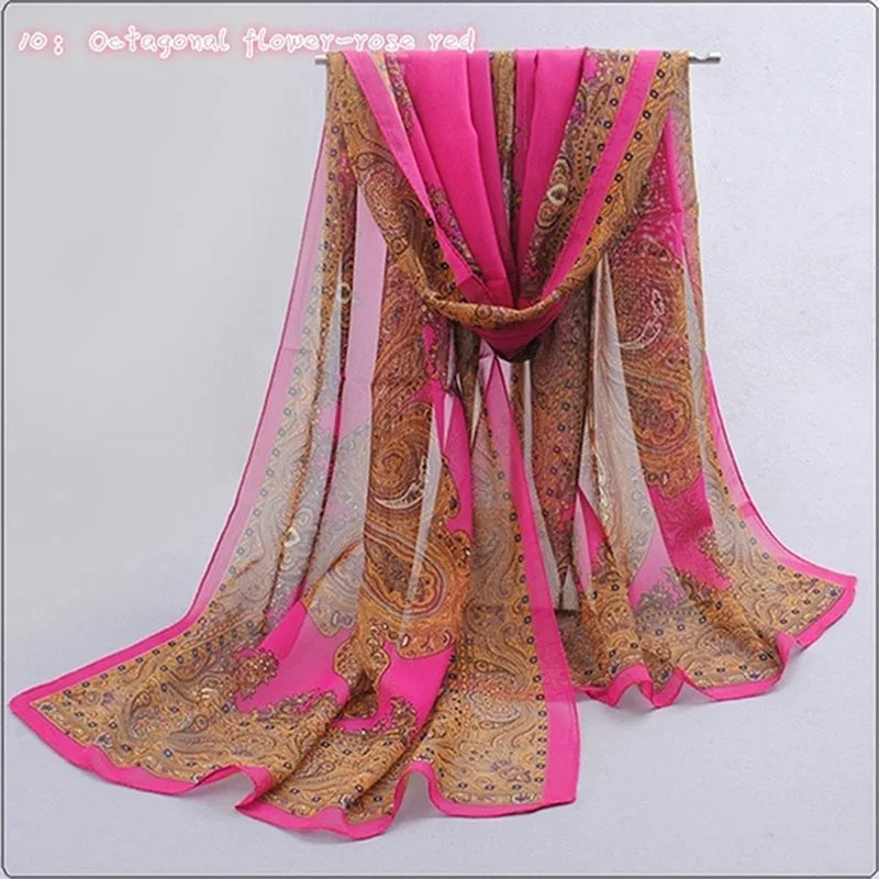 Chiffon Scarf Butterflies Branch Pattern Versatile Elegant