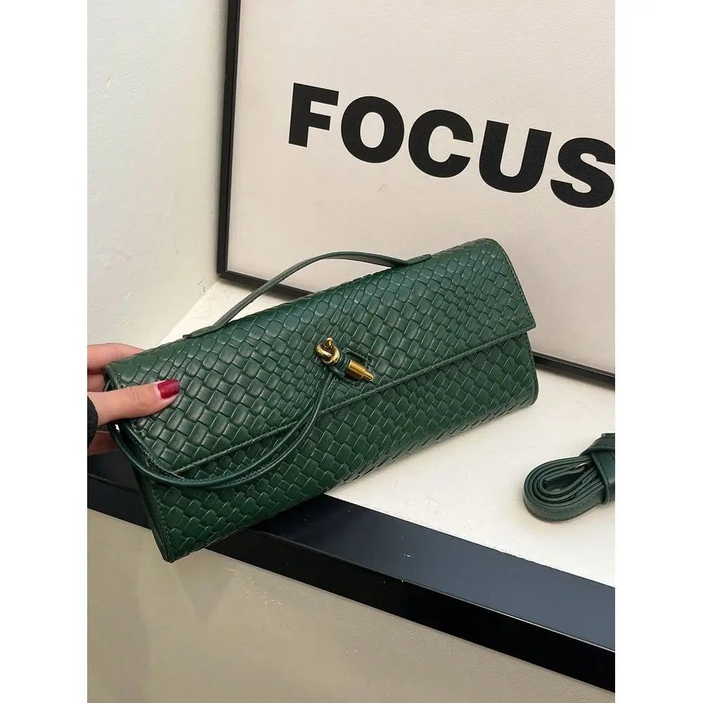 Premium Solid Color PU Woven Texture Crossbody Bag