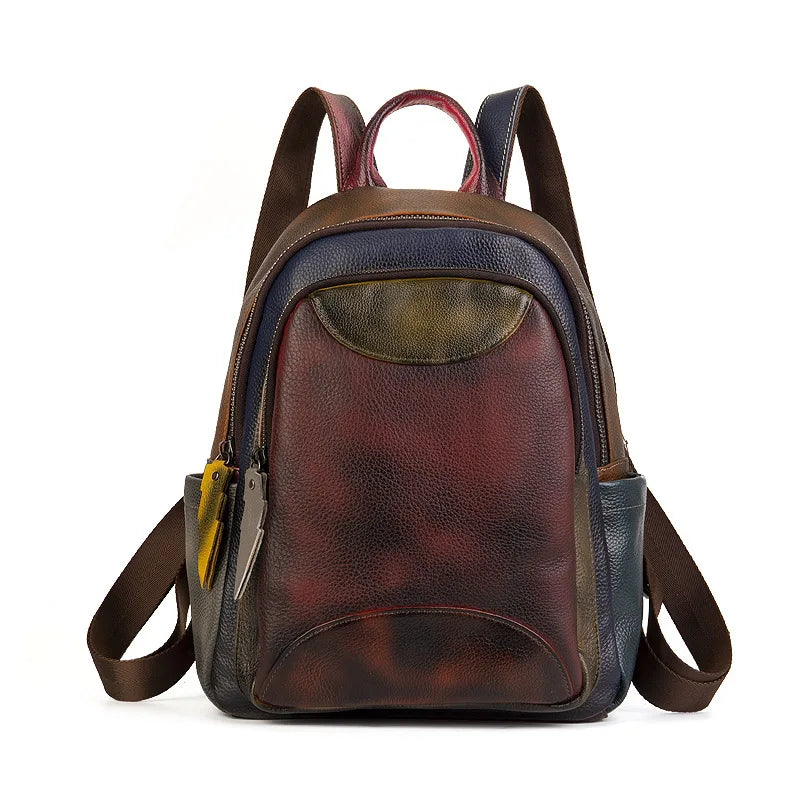 Vintage Genuine Leather Backpack Patchwork Shoulder Bag