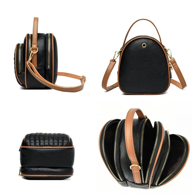 Casual Shoulder Messenger Bag Fashion Color Blocking Leather Multi Layer Bag