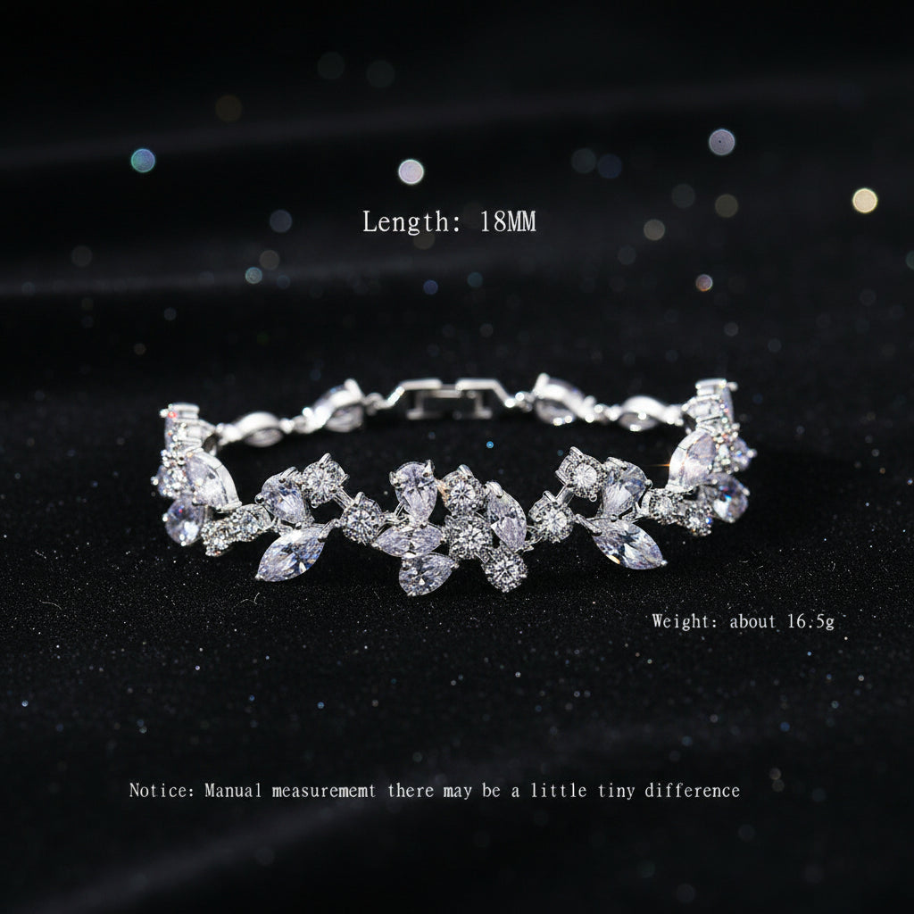 Luxury Leaf Shaped Bracelet Bangle White Cubic Zirconia