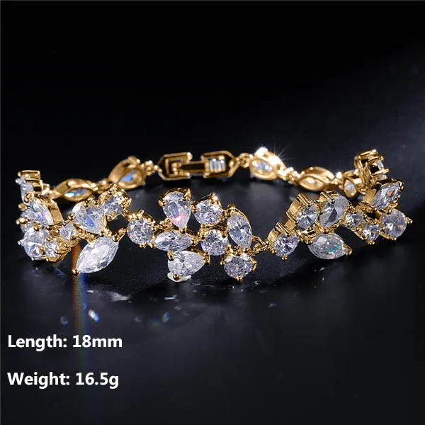 Luxury Leaf Shaped Bracelet Bangle White Cubic Zirconia