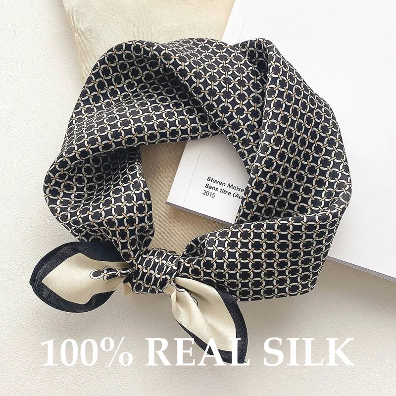 100% Real Silk Scarf Geometric Retro Fashion Scarves