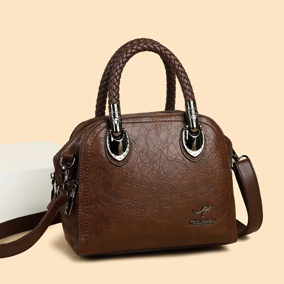 Retro Crossbody High Quality Leather Handbags Hand-woven Handle Luxury Design