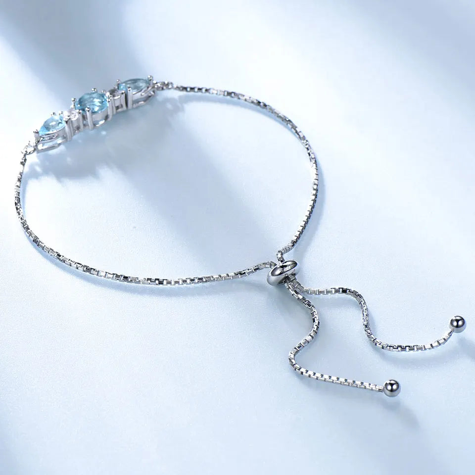 925 Sterling Silver Bracelets Adjustable Nano Blue Topaz Bracelet
