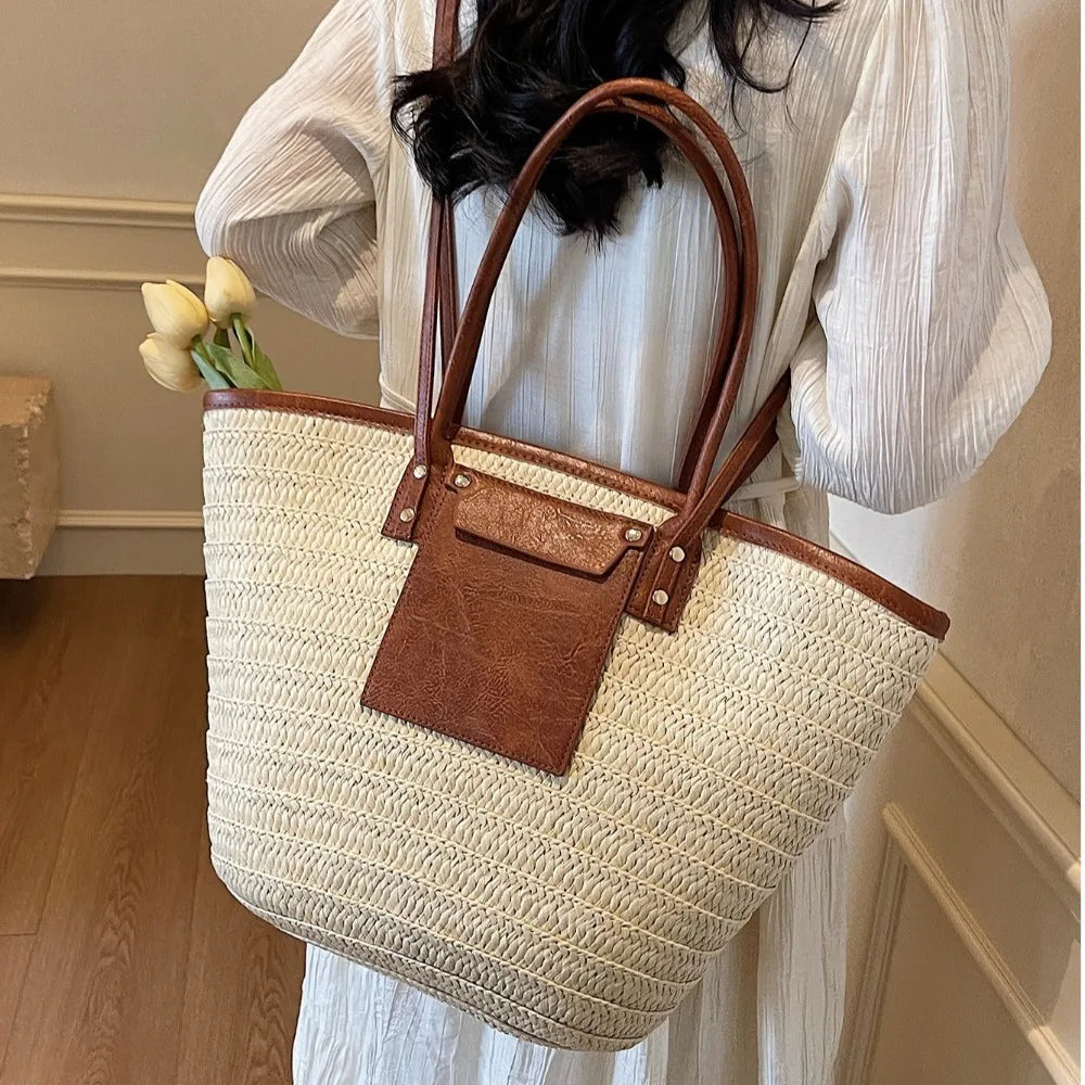 Vintage Style Straw Basket Bag Rattan Material Woven Design
