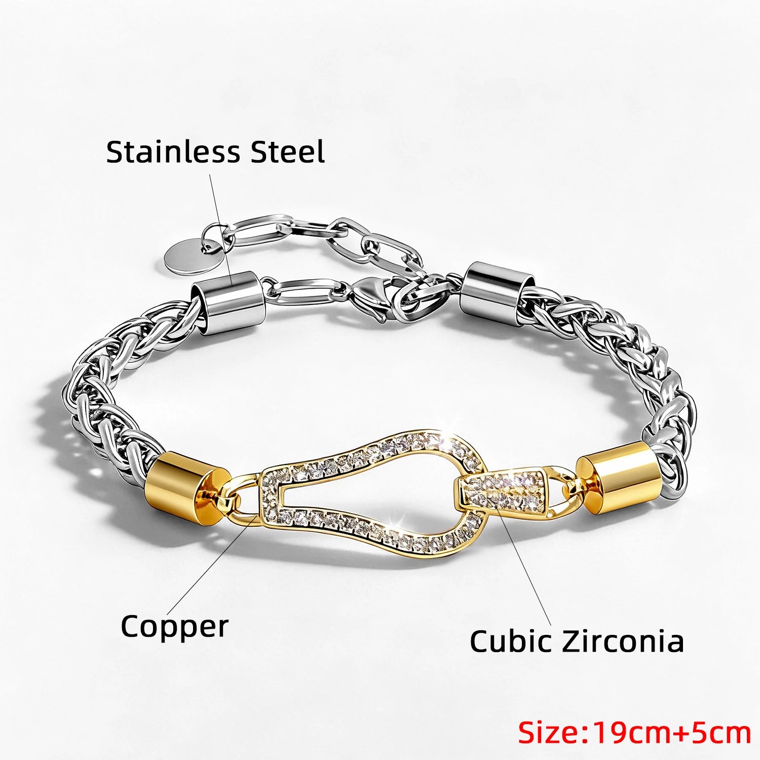 Cubic Zirconia Hollow Geometric Bracelet Braided Adjustable Chain