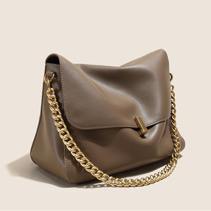 Cow Leather Genuine Flap Shoulder Chain Bag Luxury Solid Genuine Leather Handbag