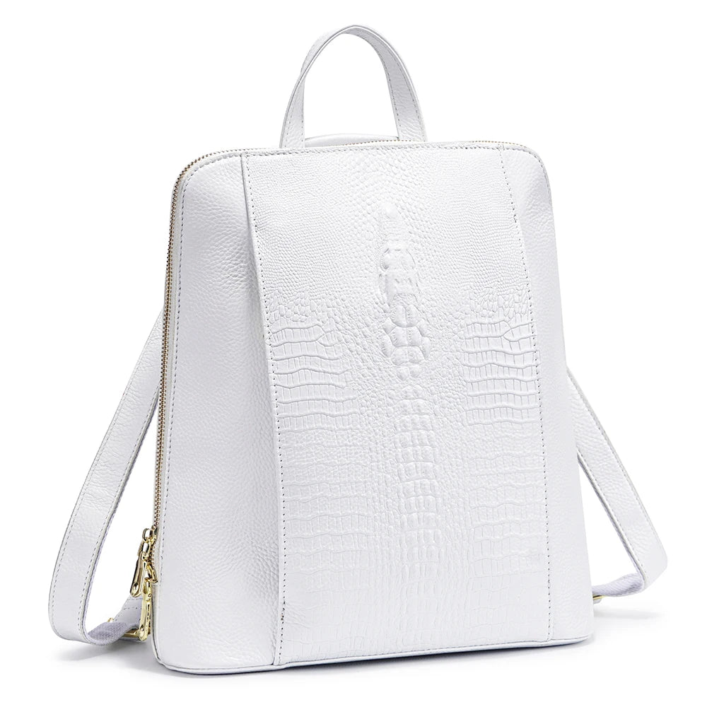Genuine Leather Backpack Crocodile Pattern Large Capacity