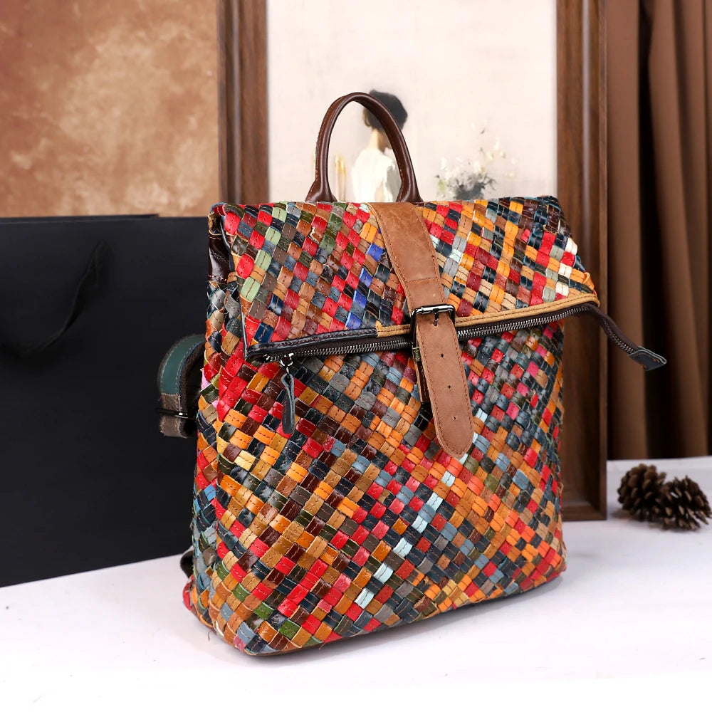 Hand-woven genuine leather women's bag colorful cowhide single-shoulder bag