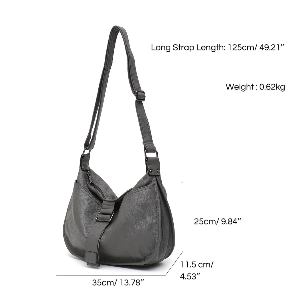 Stylish Genuine Leather Shoulder Bag Multi Pockets Satchel