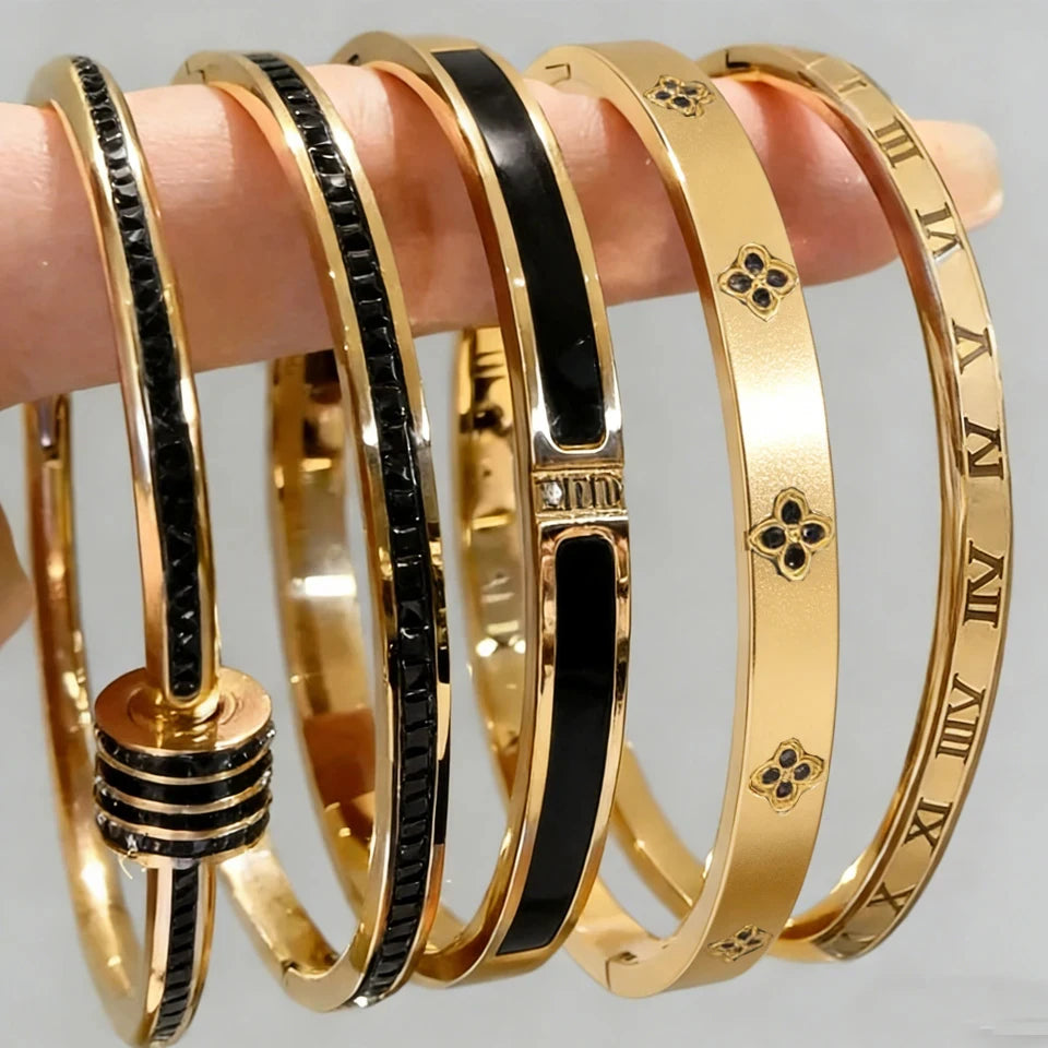 5/1pcs Sparkling Zirconia Inlaid Stainless Steel Bracelet