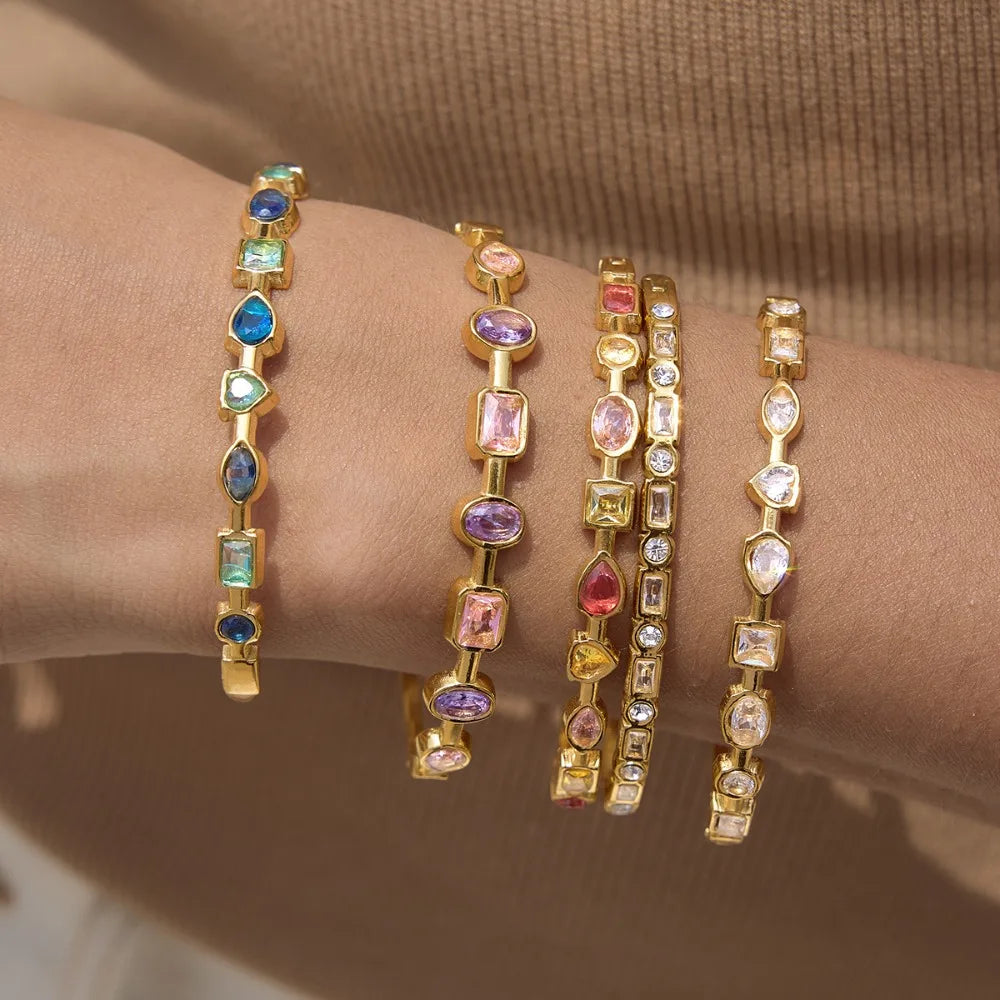 Zircon Inlay Bracelet 18K Gold Plated Stainless Steel Jewelry
