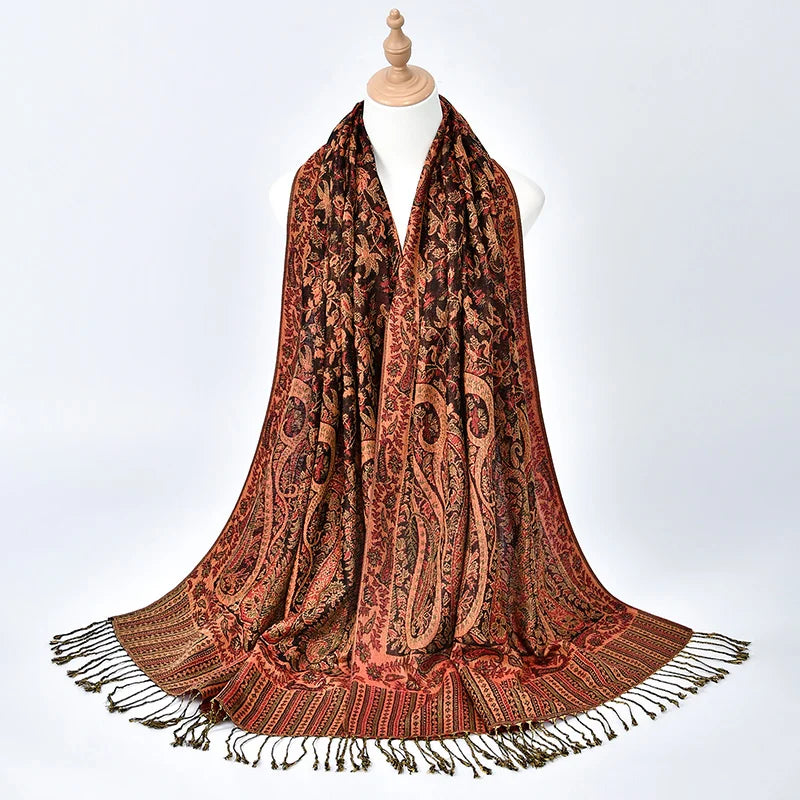 Retro Jacquard Paisley Tassel Scarf Cotton Shawls