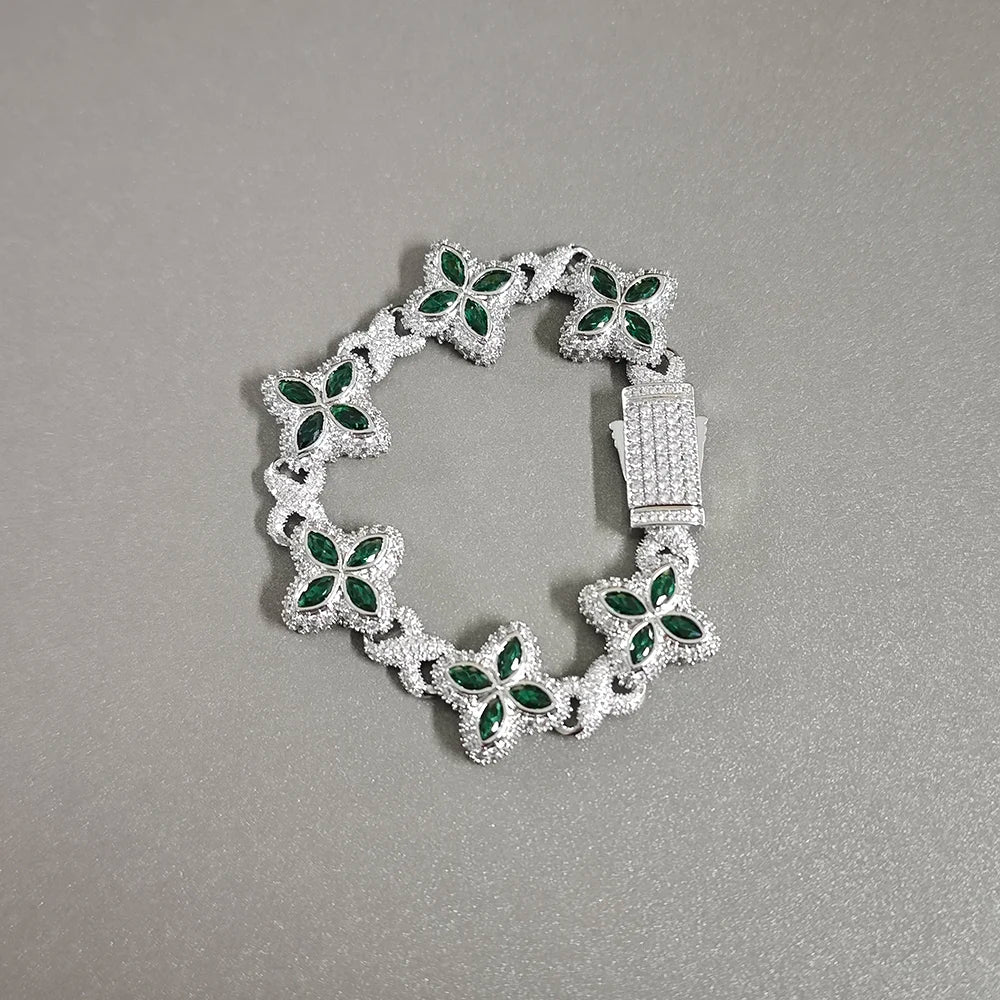 Iced Baguette CZ Floral Infinity Bracelet Jewelry