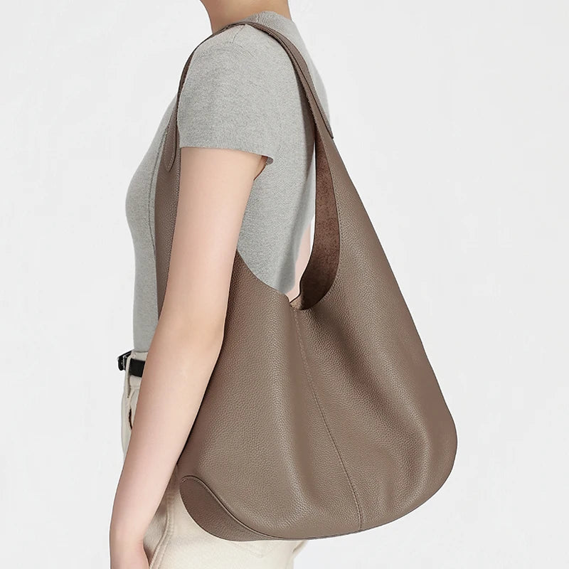 Genuine Cowhide Leather Slouchy Hobo Shoulder Tote Bag