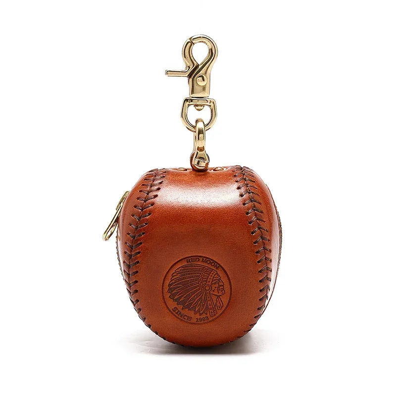Handmade Leather Baseball Key Holder Bag Earphone Case Coin Purse