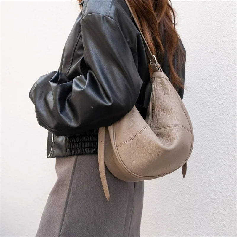 Slouchy Genuine Leather Hobo Bags Soft Crescent Bag