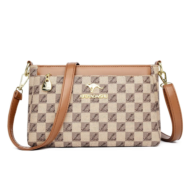 Patterned Leather Crossbody Bags for Women Luxury Design 3 Layers Purse Handbag