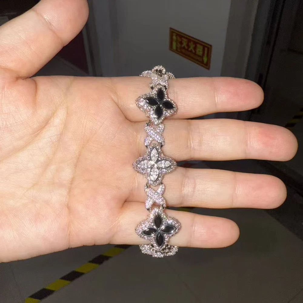 Iced Baguette CZ Floral Infinity Bracelet Jewelry