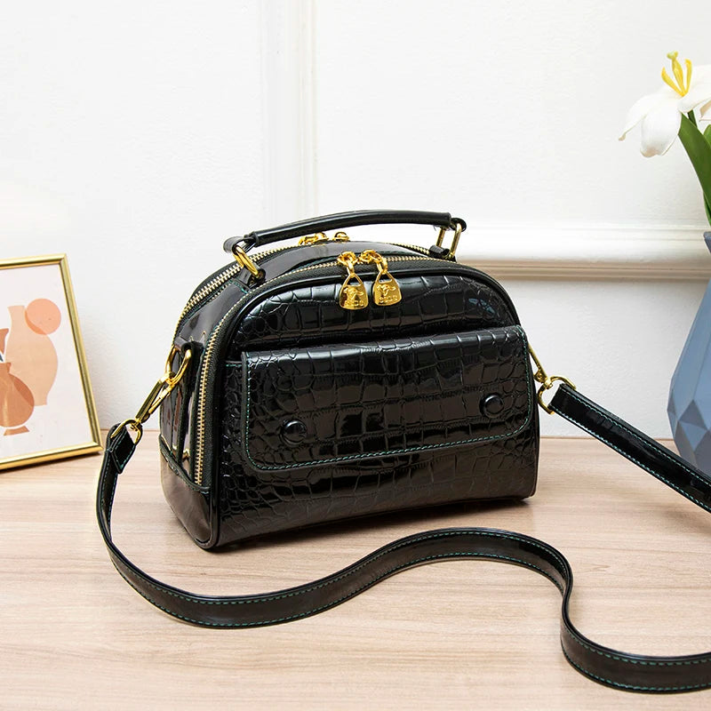 Two Layers Tote Bags Alligator Patent Leather Handbag