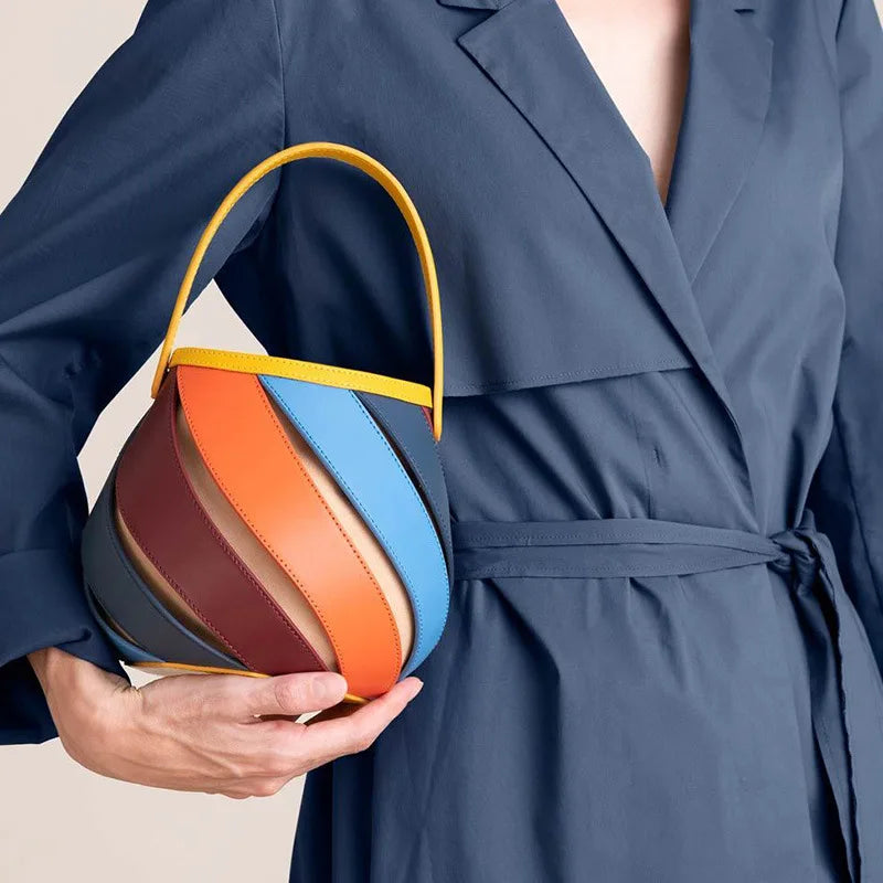 Geometric Multicolor Bucket Bag Design Aesthetic Round Handbag