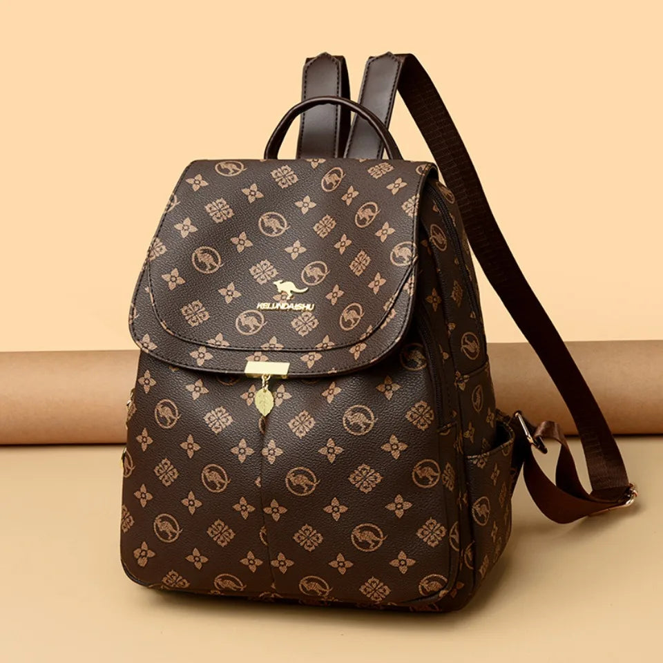 Classic Kangaroo Printed Backpacks Pu Leather Backpack