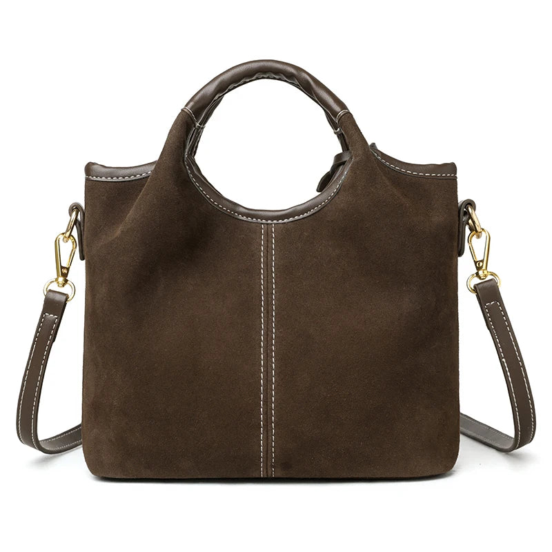 Genuine Leather Handbag Fashion Deerskin Velvet Vintage Shoulder Tote Luxury Design