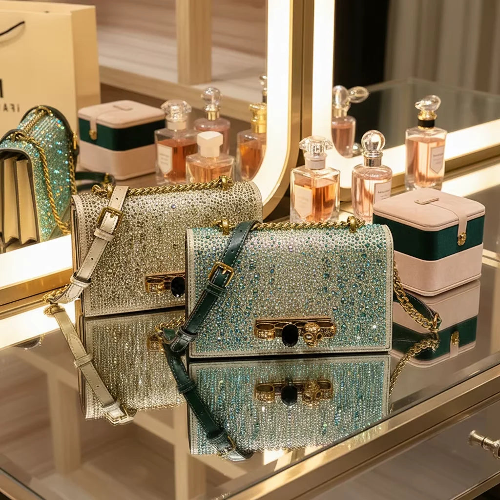 Rhinestone Clutch Small Square Exquisite Crossbody Bag