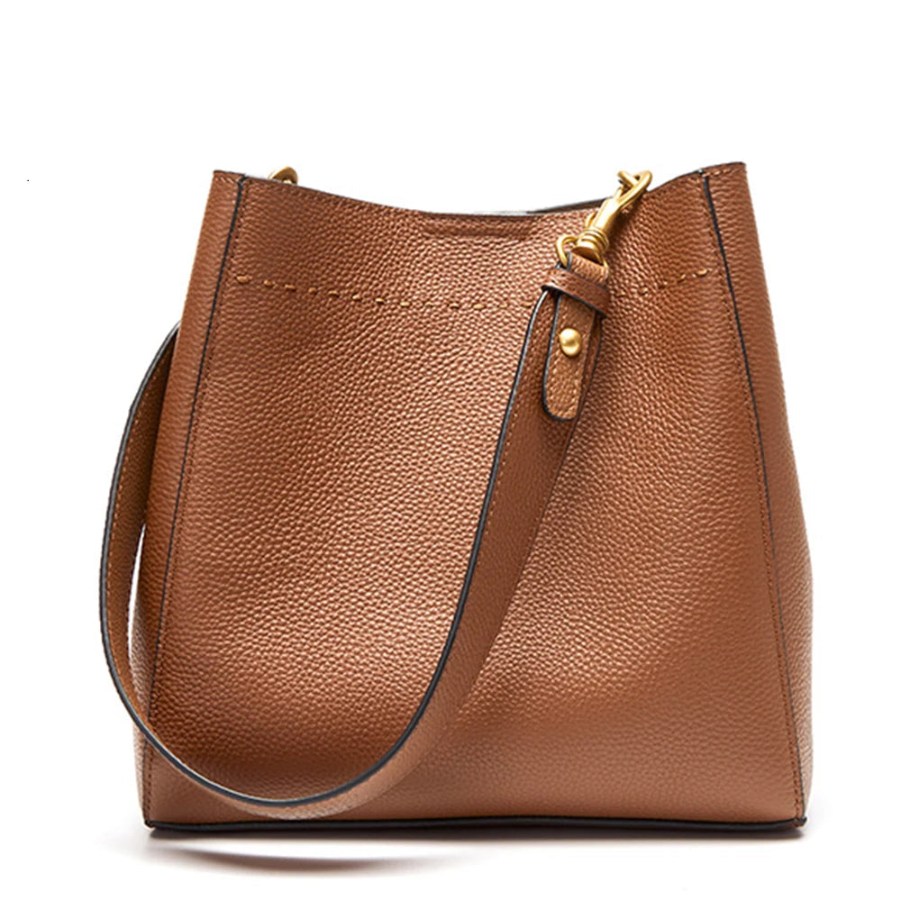 Genuine Leather Casual Shoulder Bucket Handbag