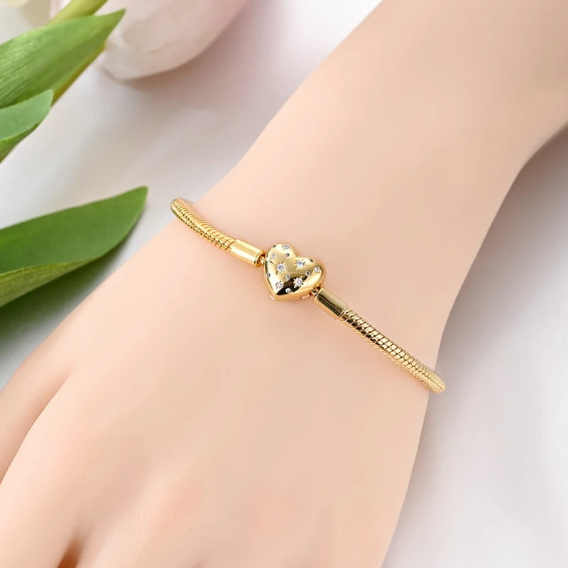 925 Sterling Silver 17-20CM Golden Heart Shaped Bracelets