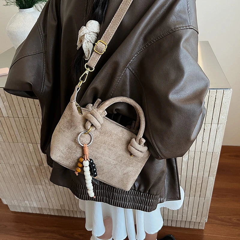Women Small Suede Crossbody Retro Short Handle Bag