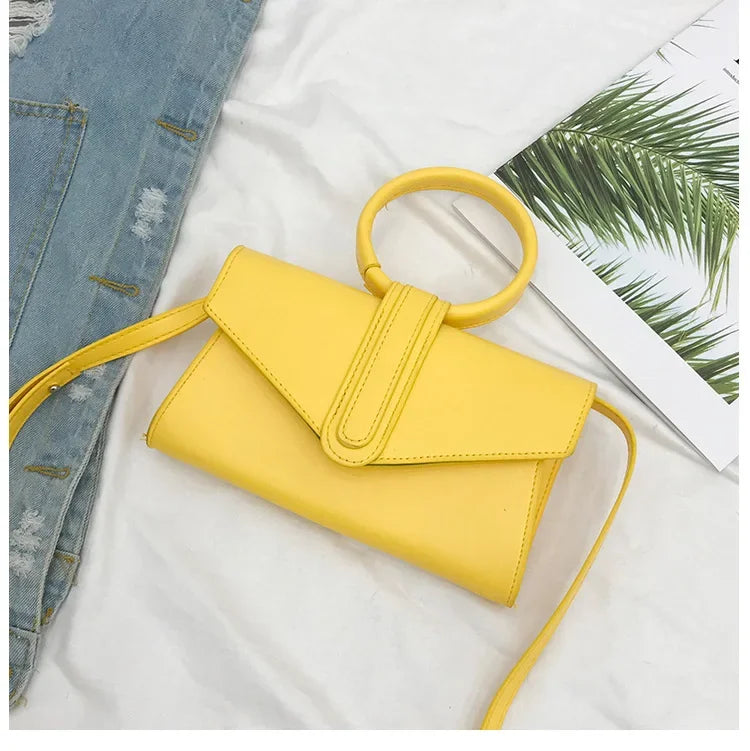 PU Leather Solid Color Clutch Ladies Diagonal Bag Hand Bag Women's Fashion