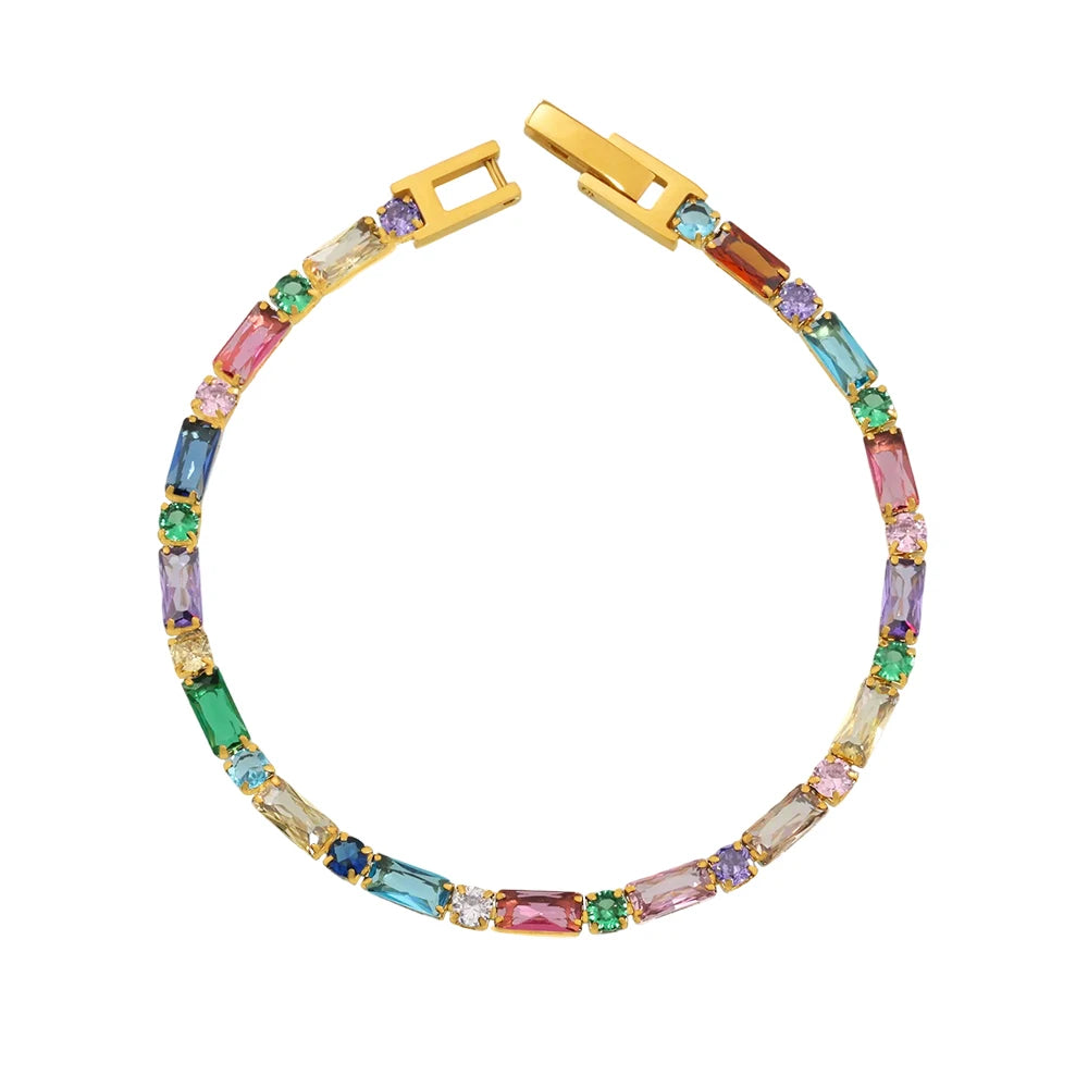 Cubic Zirconia Bracelet Stainless Steel 18k Gold Plated Bangle