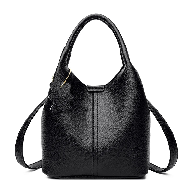 Genuine Brand Soft Pu Leather Women Bucket Bag High Quality Tote Handbag