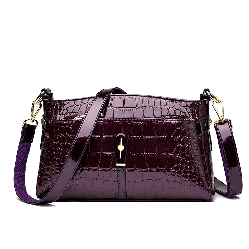 Luxury Patent Leather Handbag Crocodile Pattern Fashion