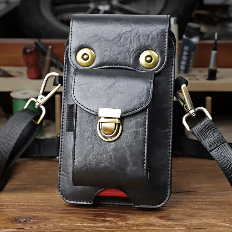 Men's Cowhide Leather Shoulder Crossbody Phone Bag
