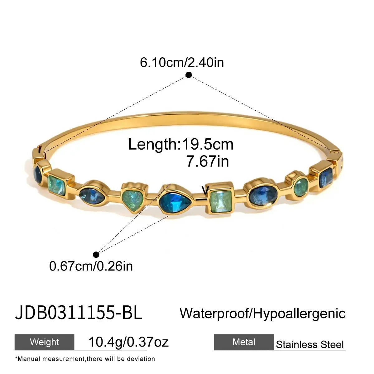 Zircon Inlay Bracelet 18K Gold Plated Stainless Steel Jewelry