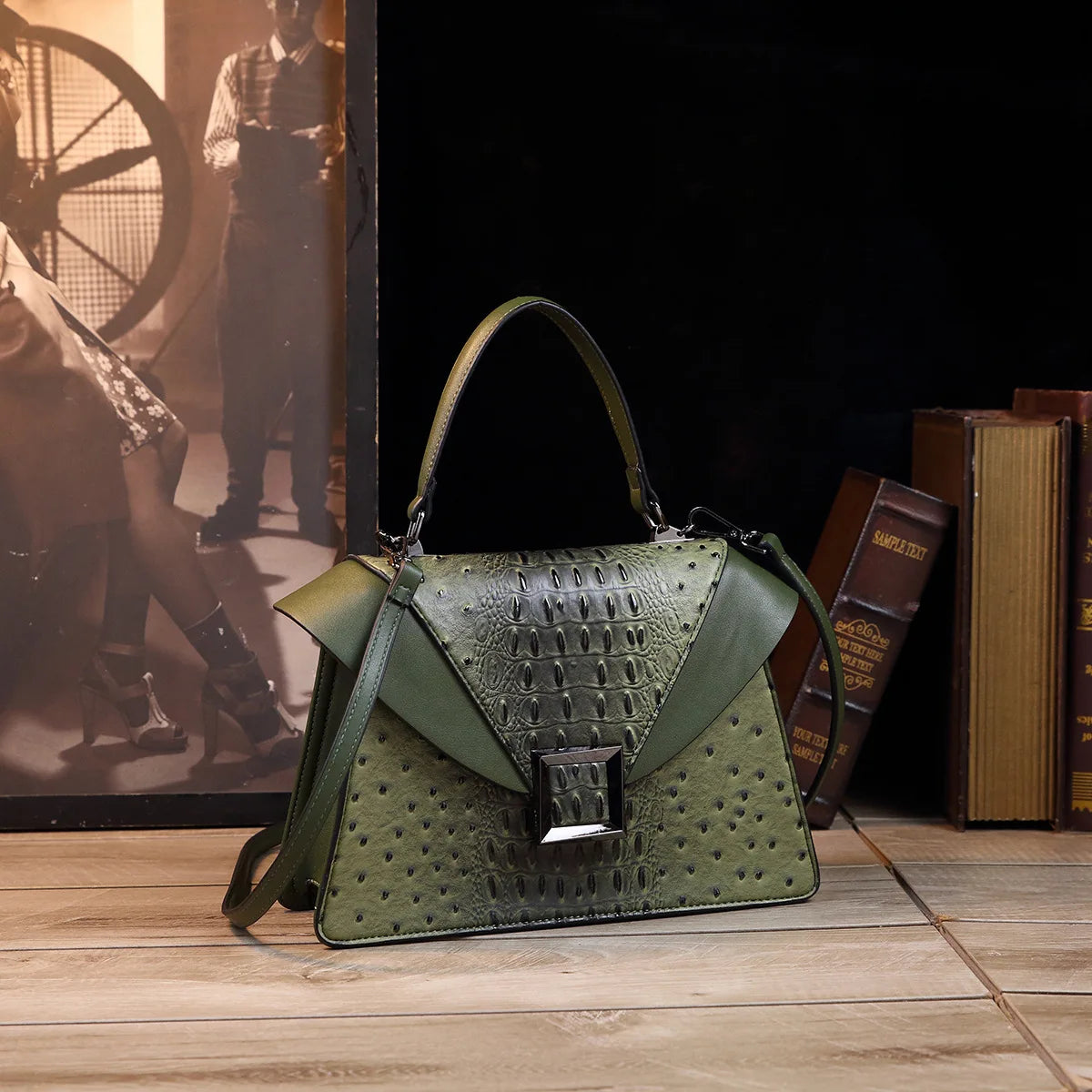 Luxury Design Cowhide High Quality Crocodile Print Handbag