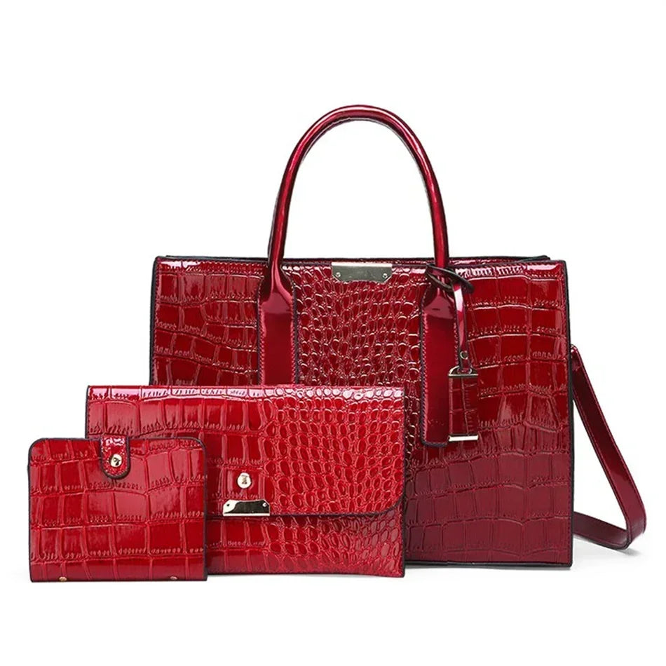 Large Capacity Crocodile Pattern Shoulder Tote Bag Leather Purses and Handbags