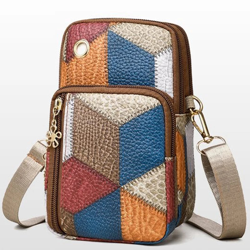 Trendy Diamond Pattern Patchwork Shoulder Bag Women's Multi-zipper Casual Crossbody