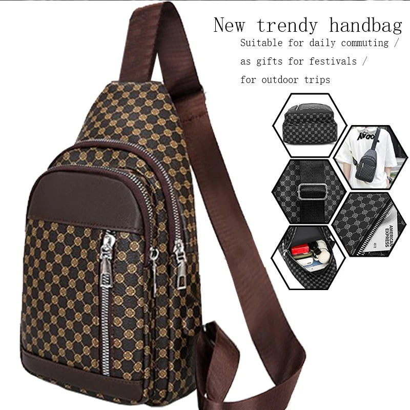 Neutral Style Functional Chest Bag for Women and Men with Patchwork Dot Design