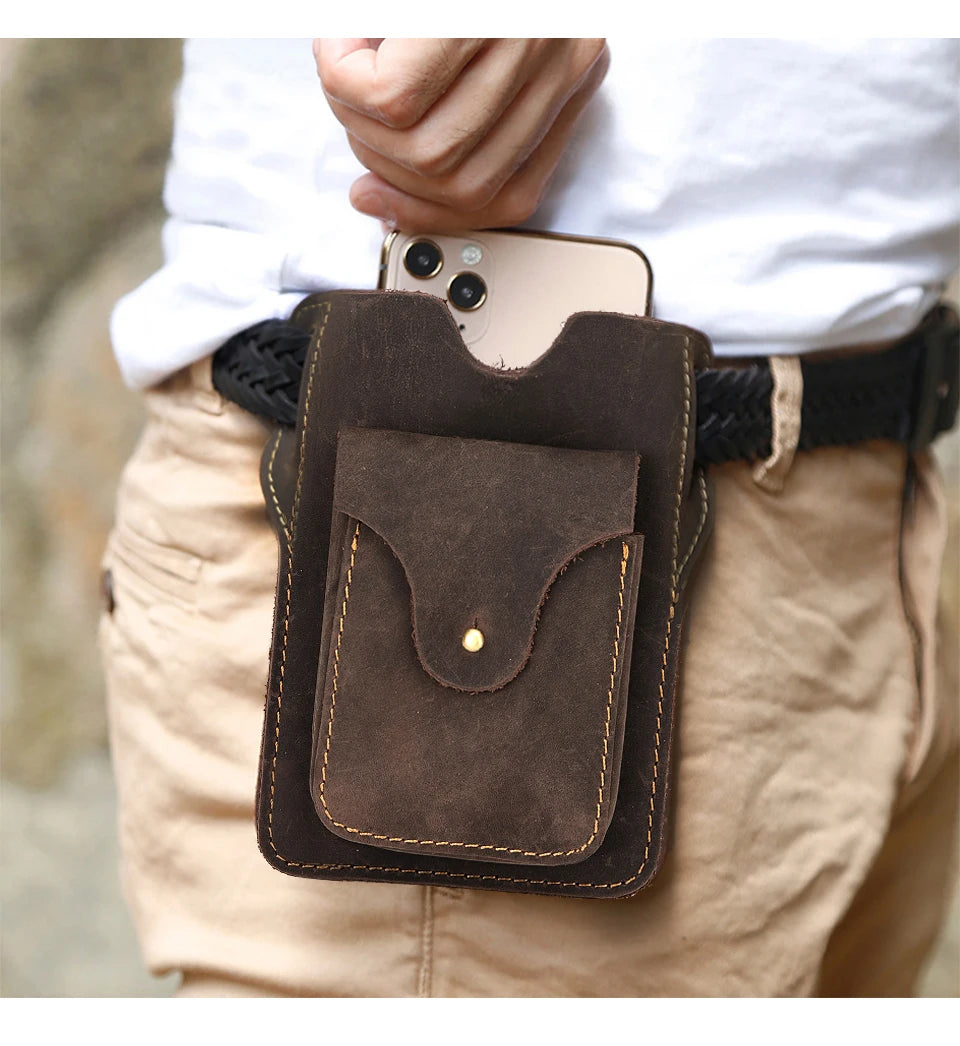 Luxury Leather Men Vintage Travel Belt Fanny Waist Bag