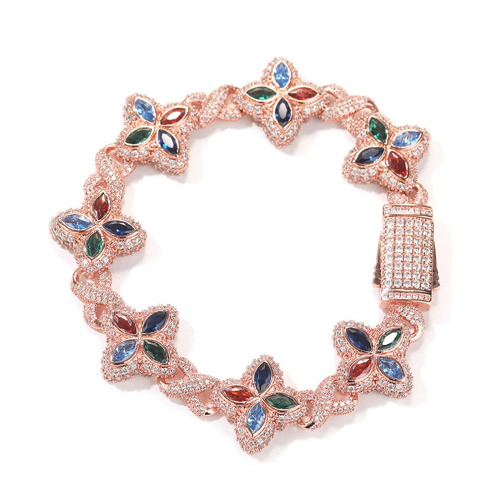 Iced Baguette CZ Floral Infinity Bracelet Jewelry